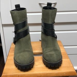 Nine West green Moto boots, 6.5.
